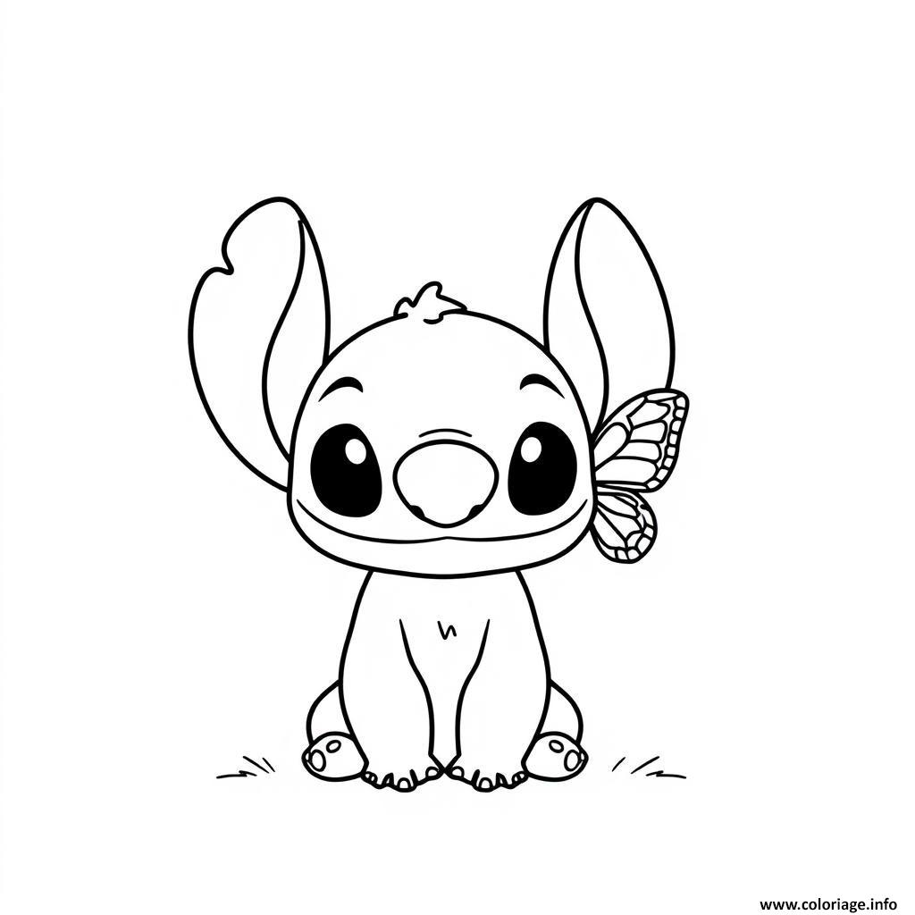 Dessin stitch avec une aile de papillon Coloriage Gratuit à Imprimer