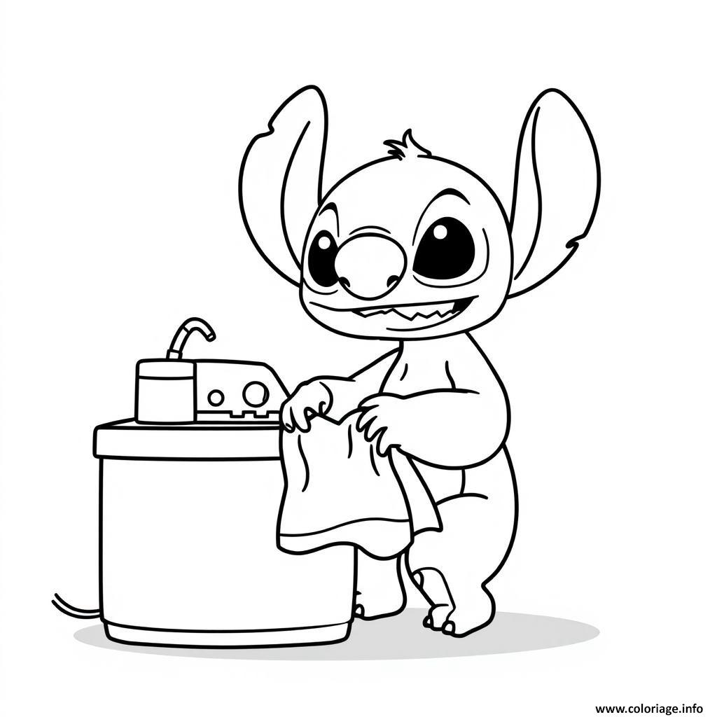 Dessin stitch faisant la lessive Coloriage Gratuit à Imprimer