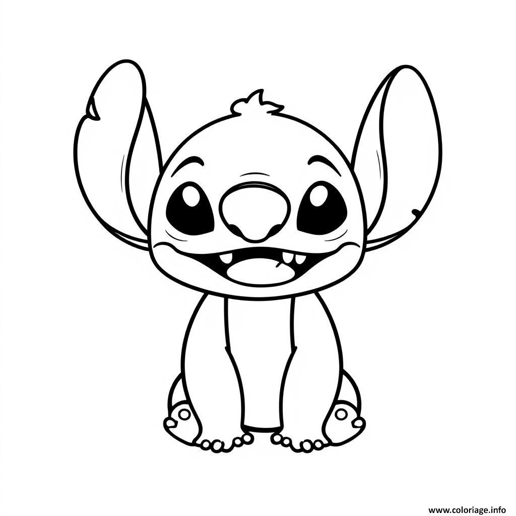 Dessin stitch souriant blanc noire Coloriage Gratuit à Imprimer