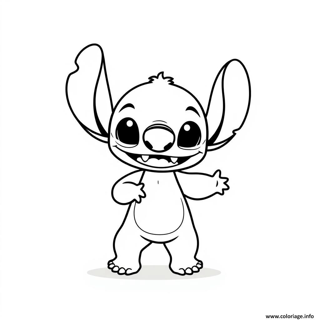 Dessin stitch debout souriant Coloriage Gratuit à Imprimer