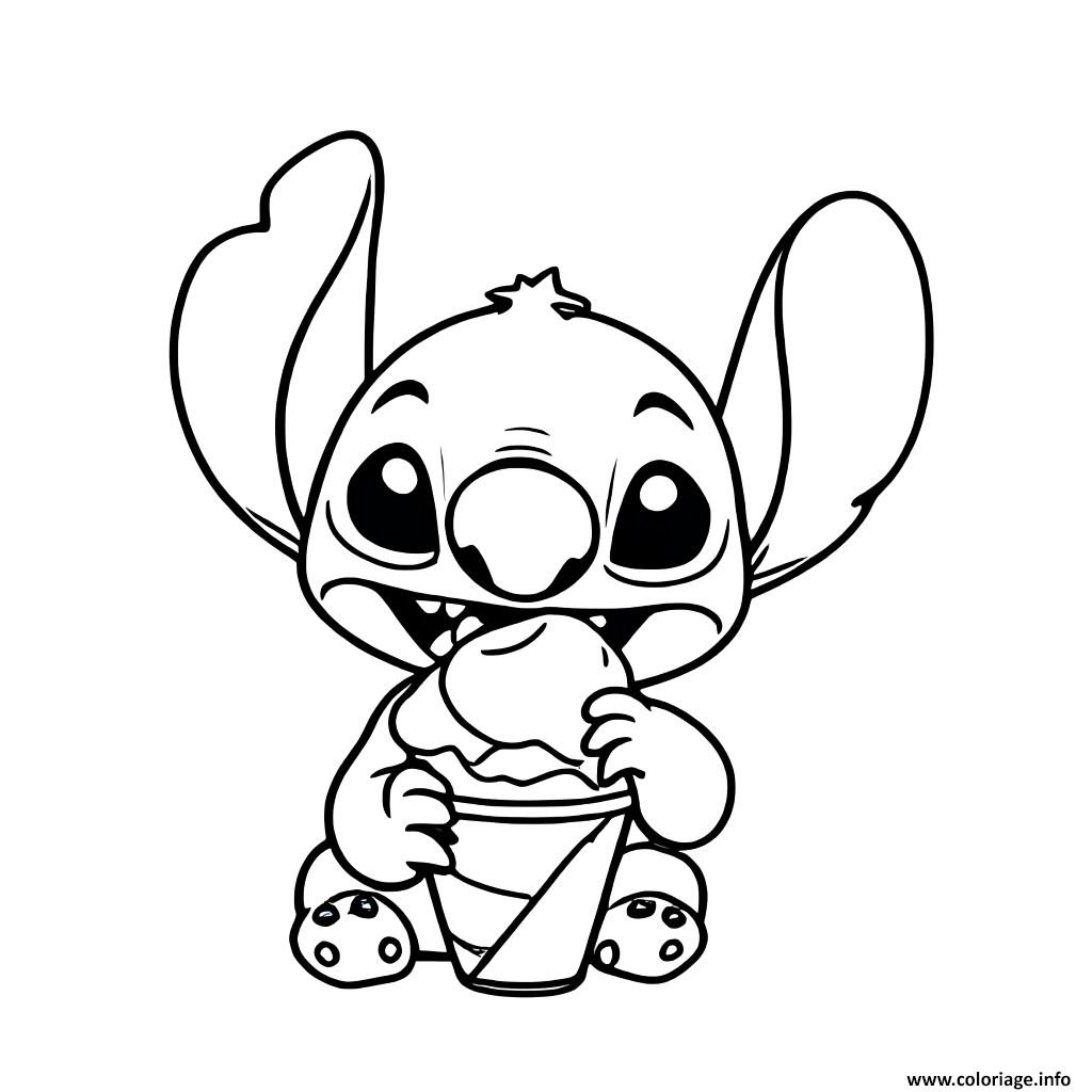 Dessin stitch mangeant une glace 2 Coloriage Gratuit à Imprimer