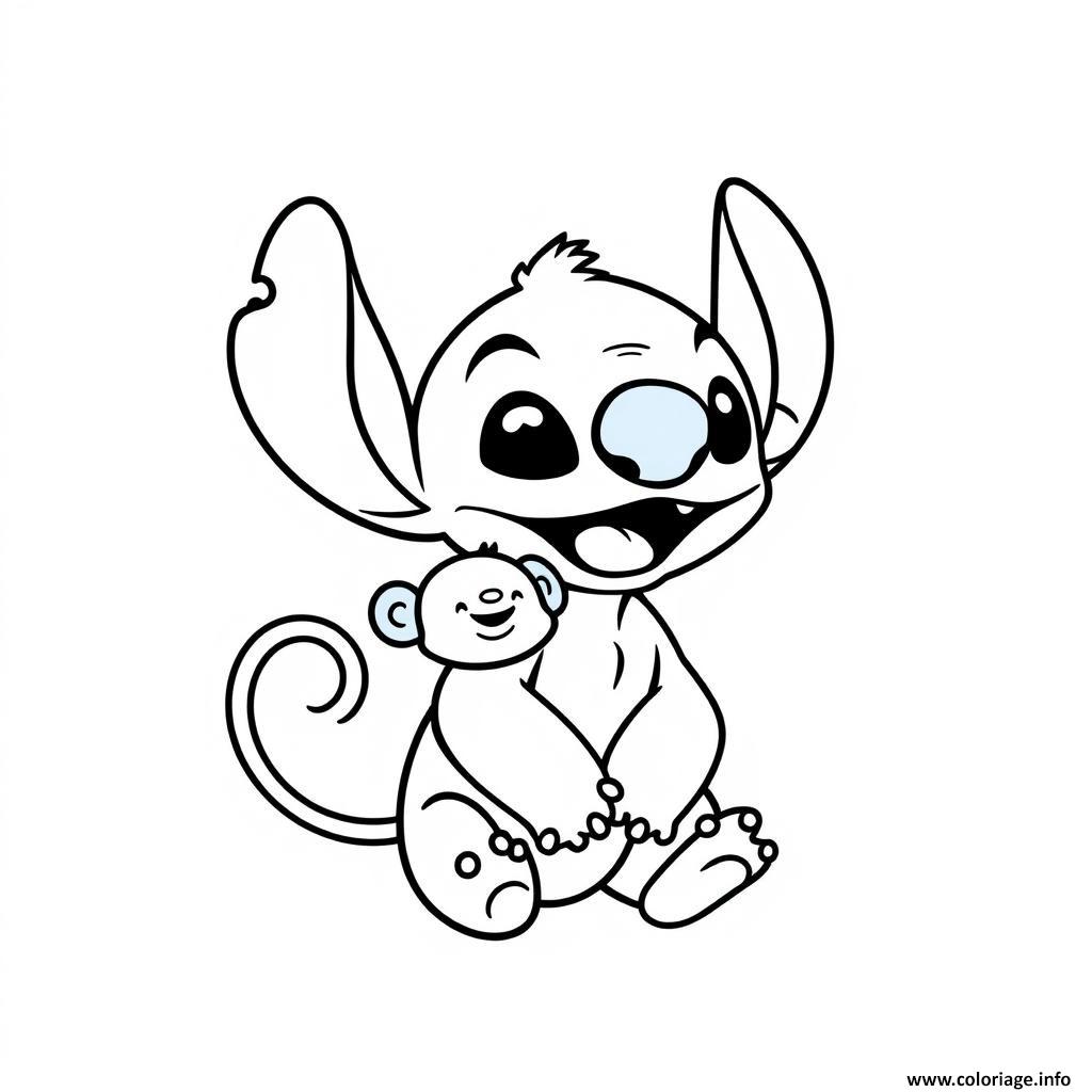 Dessin stitch mignon et son petit ami en peluche Coloriage Gratuit à Imprimer