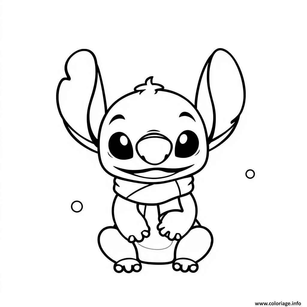 Dessin stitch avec echarpe contour noir Coloriage Gratuit à Imprimer