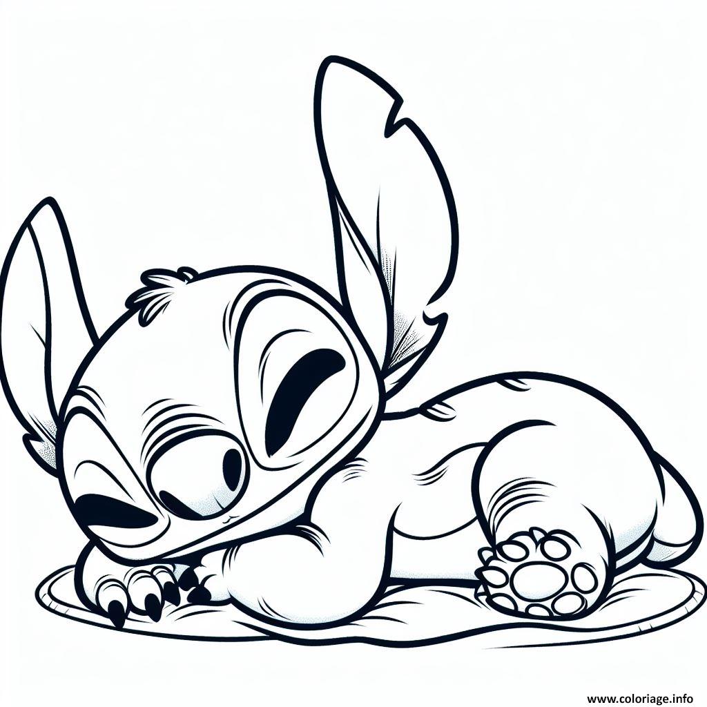 Dessin stitch mignon dort tranquillement Coloriage Gratuit à Imprimer