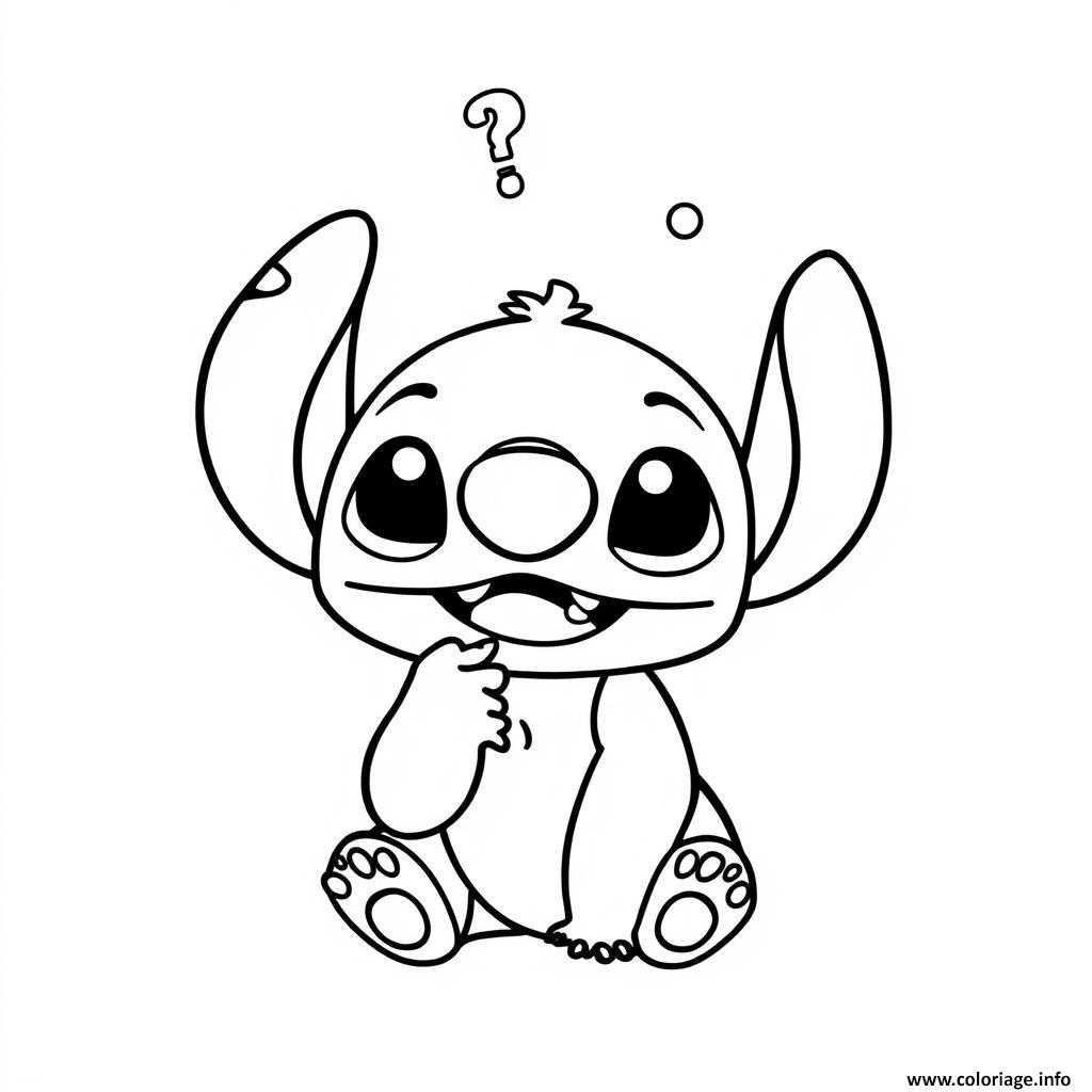 Dessin stitch confus questionnement Coloriage Gratuit à Imprimer