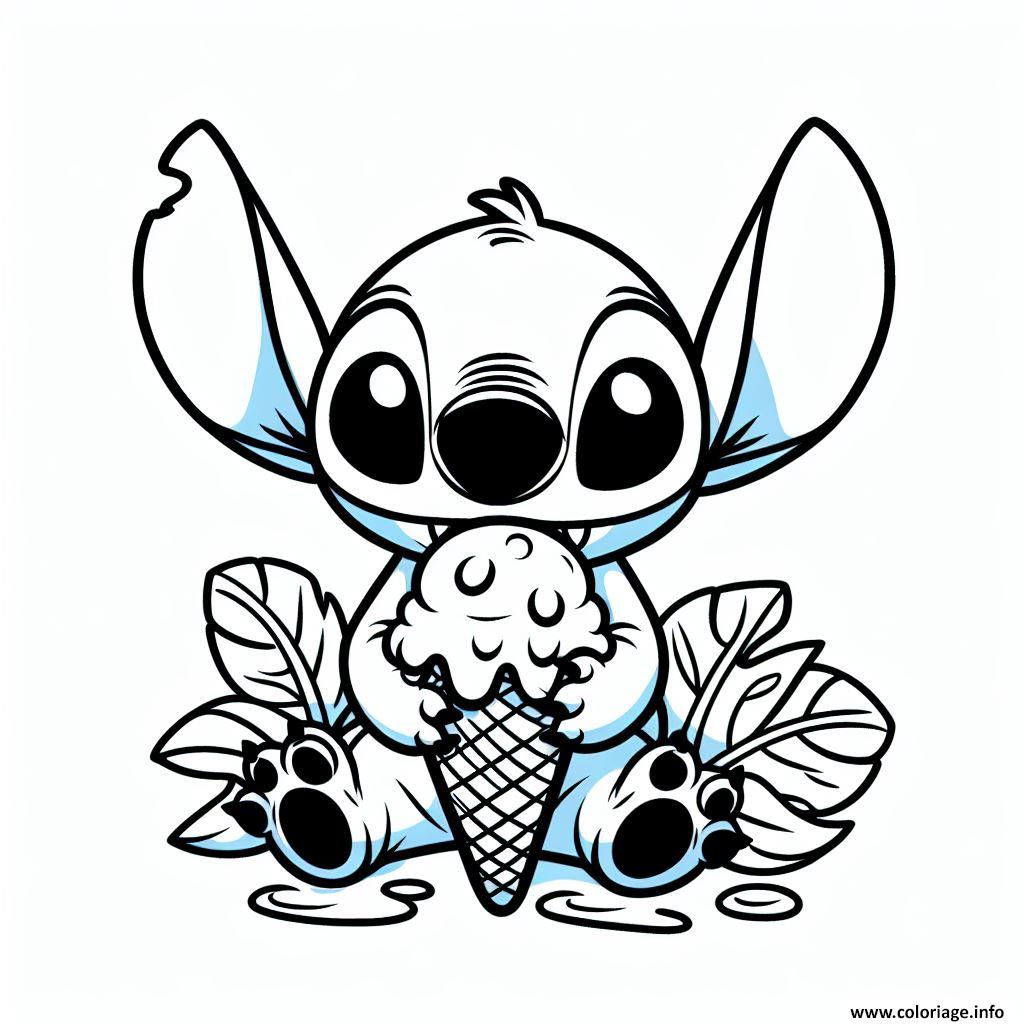 Dessin stitch mangeant une glace Coloriage Gratuit à Imprimer