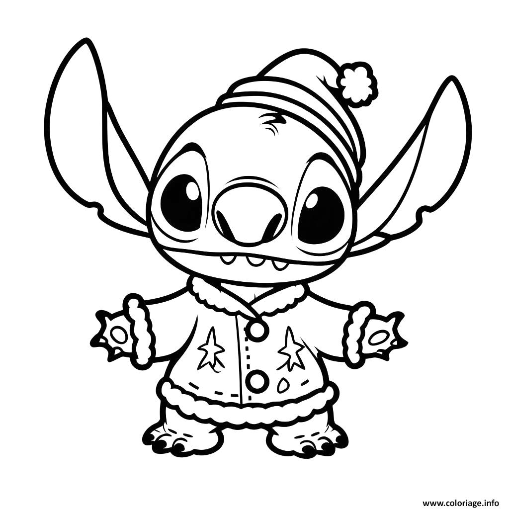 Dessin stitch mignon en tenue de noel Coloriage Gratuit à Imprimer