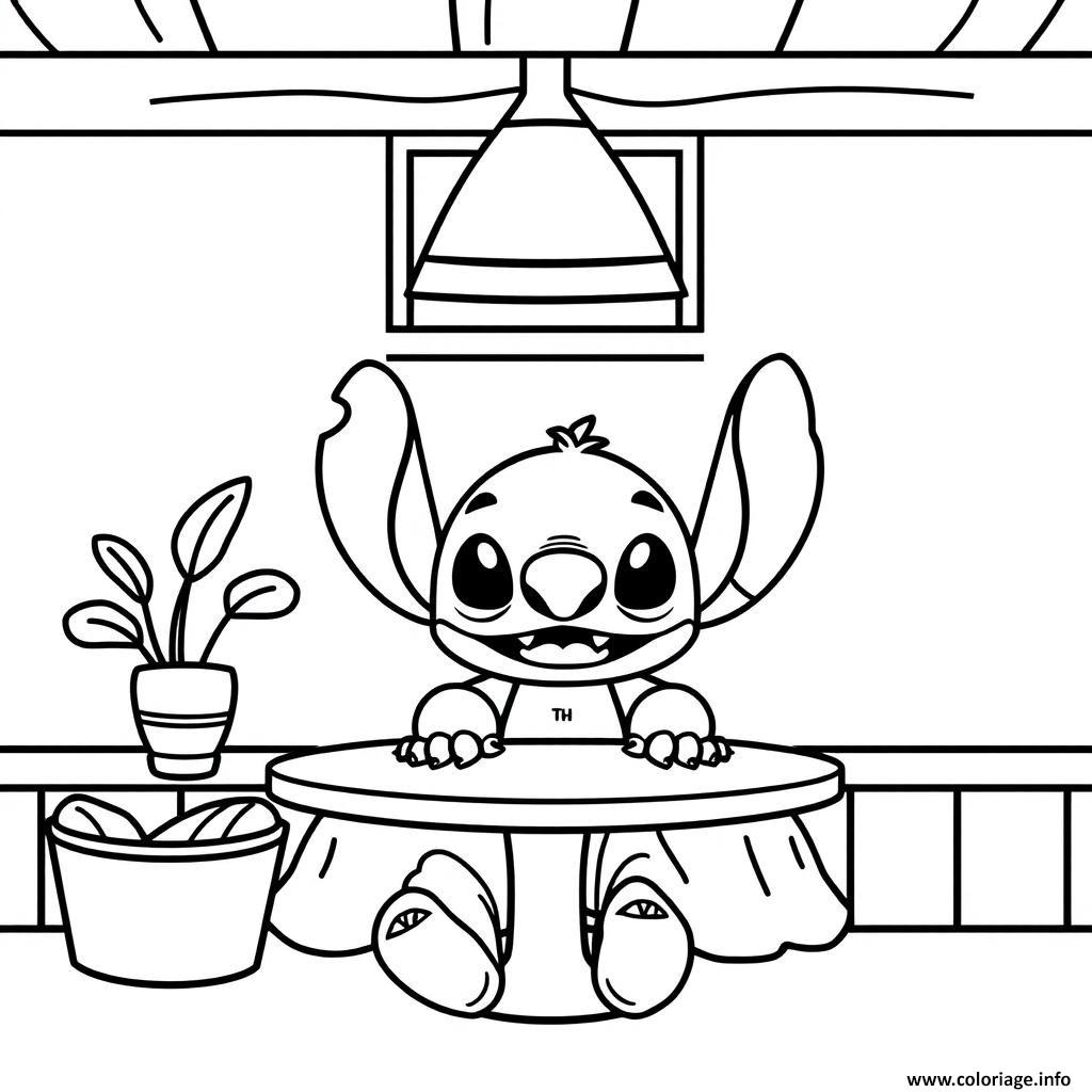 Dessin stitch a la table de cuisine Coloriage Gratuit à Imprimer