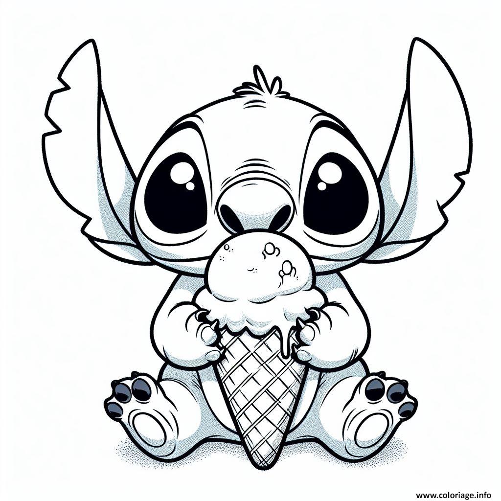 Dessin stitch mangeant glace Coloriage Gratuit à Imprimer