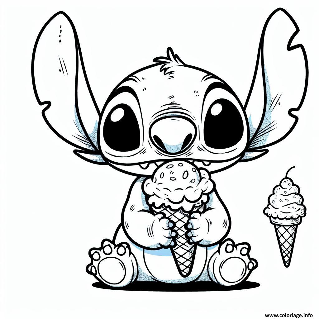 Dessin stitch mignon mangeant une glace 1 Coloriage Gratuit à Imprimer