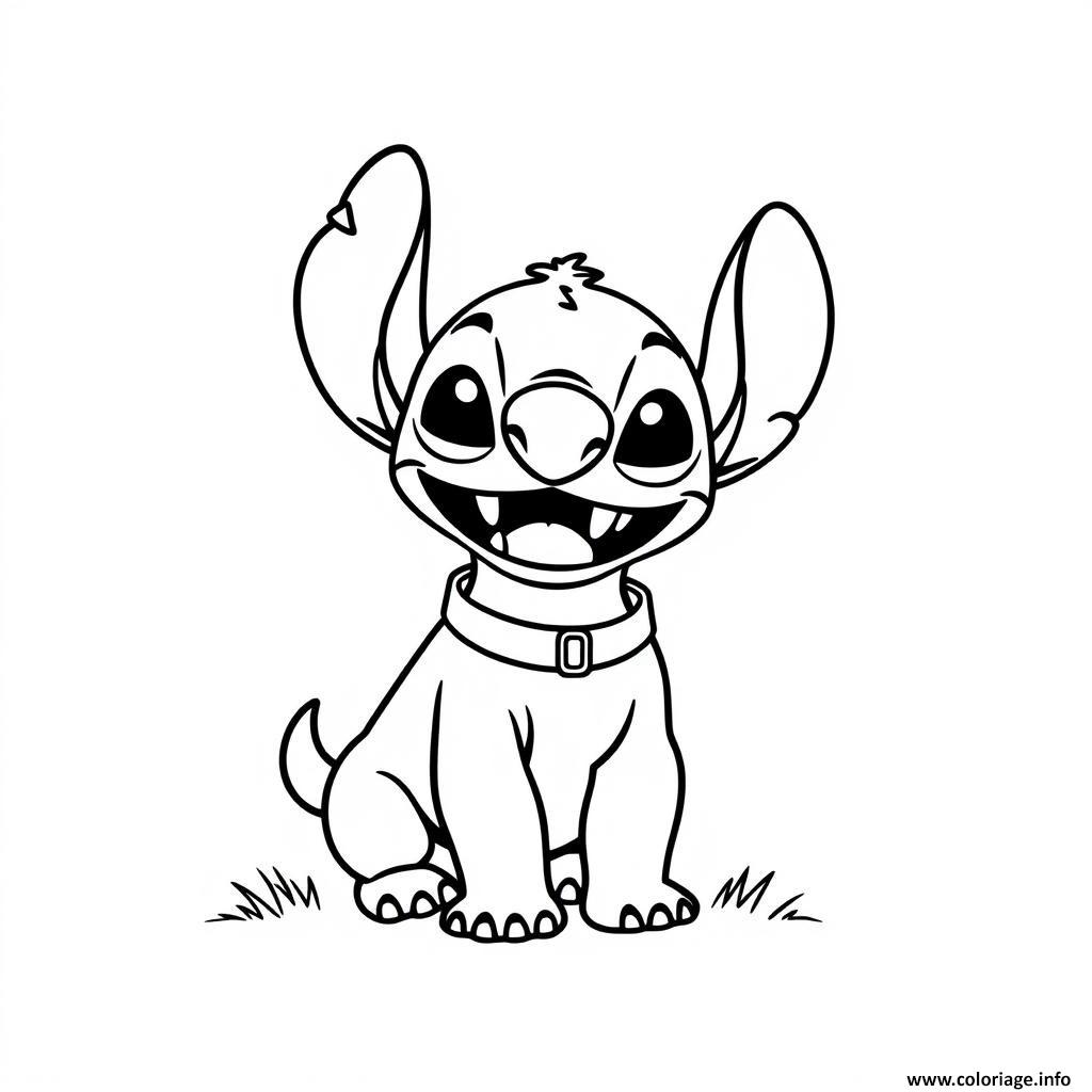 Dessin stitch souriant collier Coloriage Gratuit à Imprimer