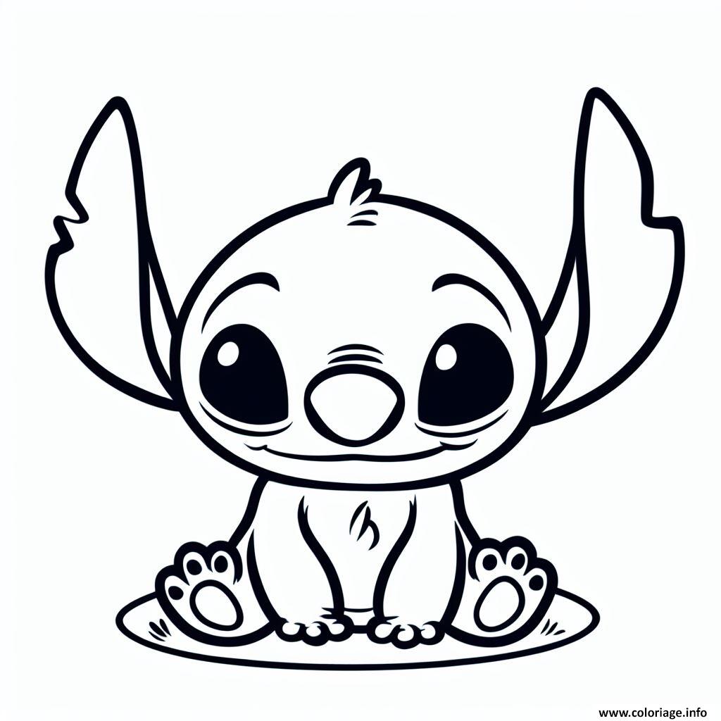 Dessin stitch assis et souriant adorable Coloriage Gratuit à Imprimer