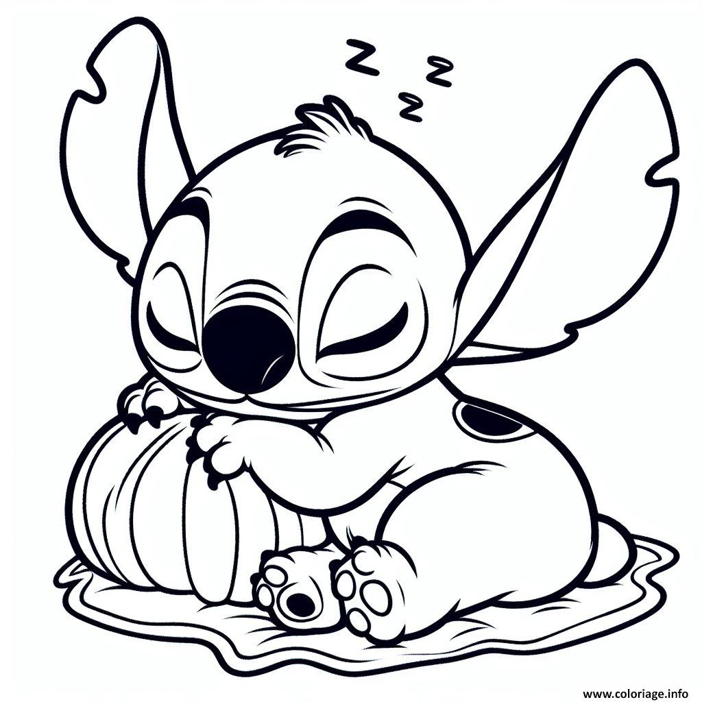 Dessin stitch endormi sur un oreiller Coloriage Gratuit à Imprimer