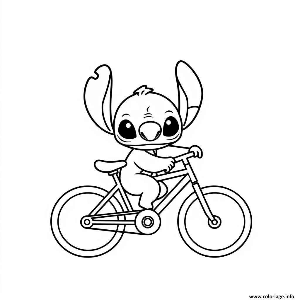 Dessin stitch fait du velo Coloriage Gratuit à Imprimer