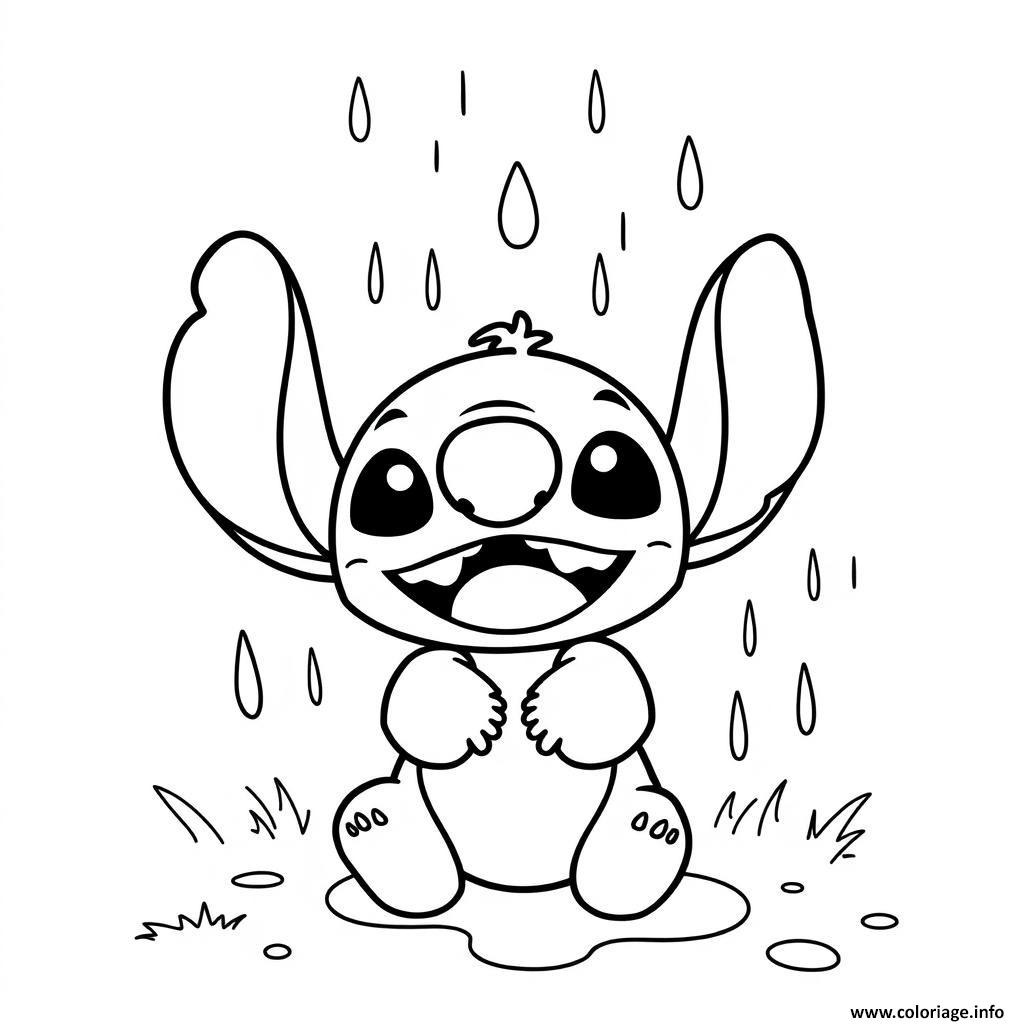 Dessin stitch sous la pluie Coloriage Gratuit à Imprimer