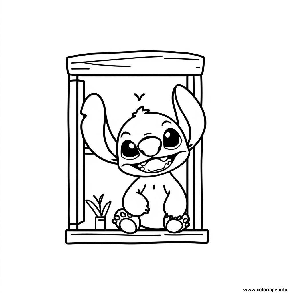 Dessin stitch dans un aquarium Coloriage Gratuit à Imprimer