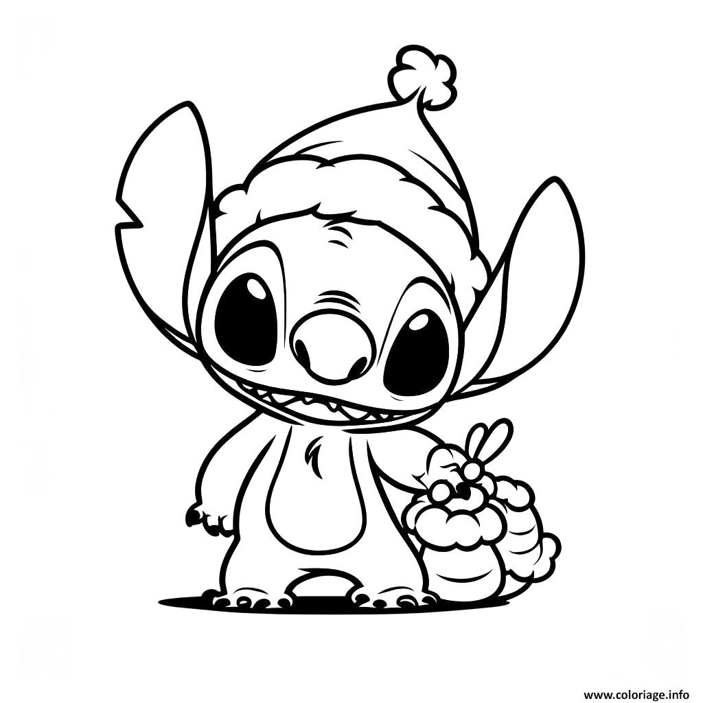 Dessin stitch en tenue de noel avec une grappe de raisins Coloriage Gratuit à Imprimer