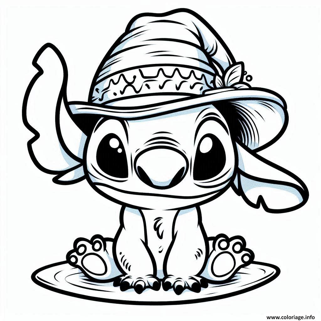 Dessin stitch en chapeau mexicain Coloriage Gratuit à Imprimer