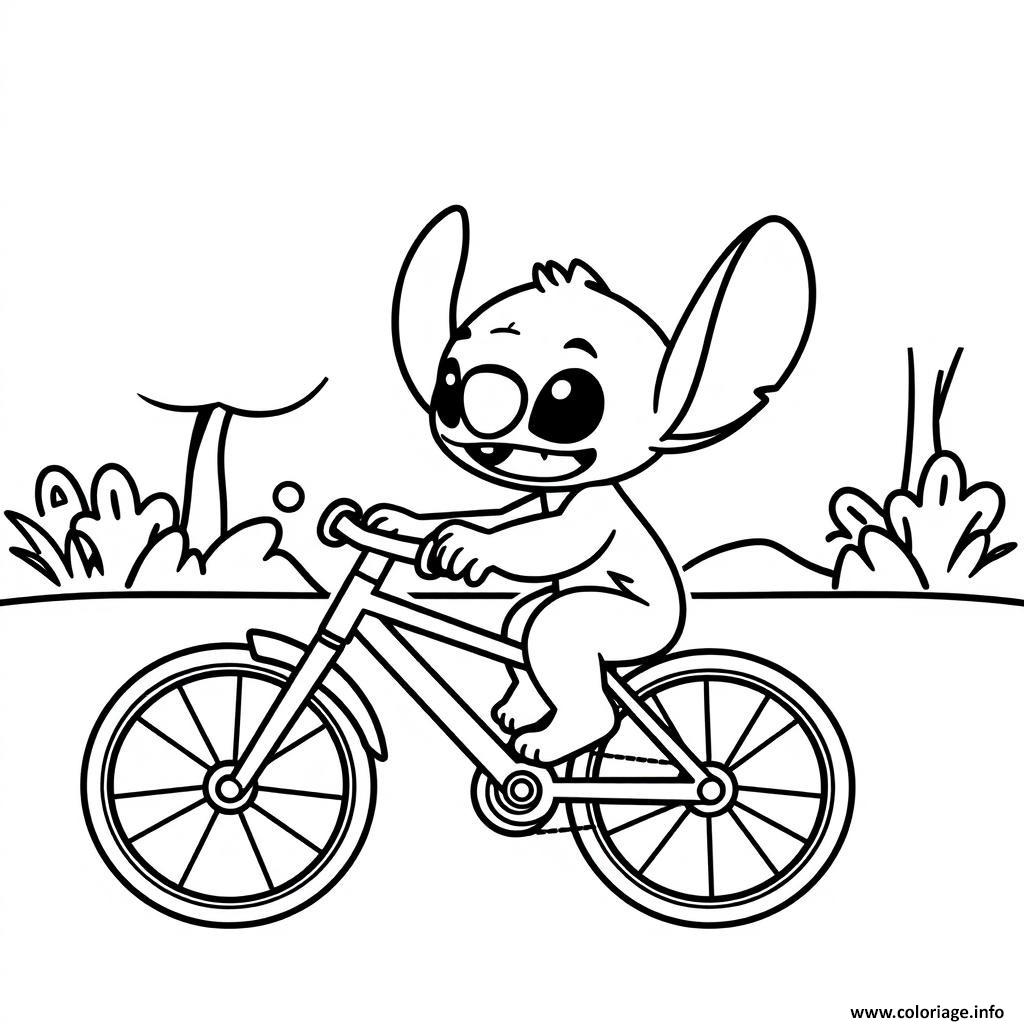 Dessin stitch mignon a velo Coloriage Gratuit à Imprimer