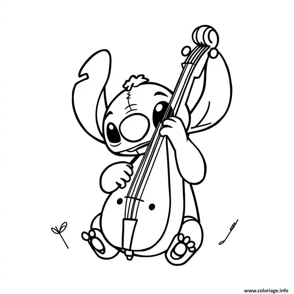 Dessin stitch jouant du contrebasse Coloriage Gratuit à Imprimer