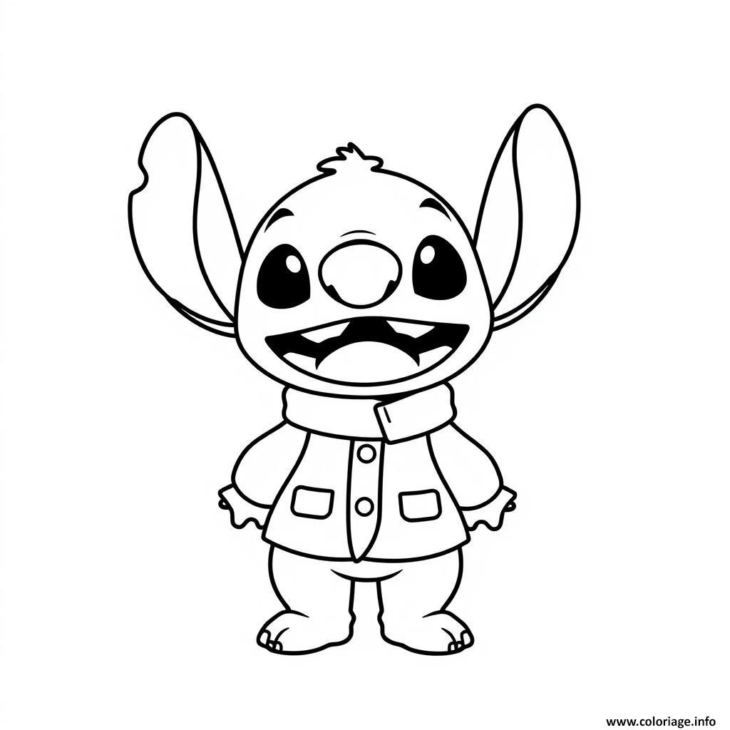 Dessin stitch souriant en veste Coloriage Gratuit à Imprimer