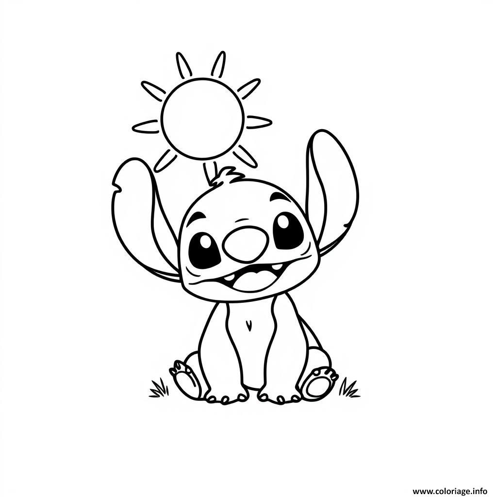 Dessin stitch tenue la soleil Coloriage Gratuit à Imprimer