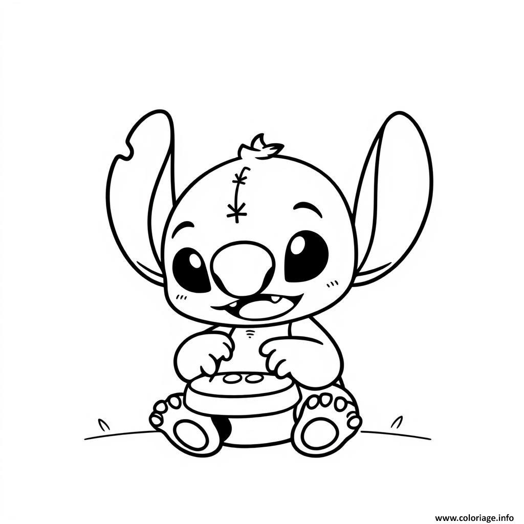 Dessin stitch assis et souriant Coloriage Gratuit à Imprimer