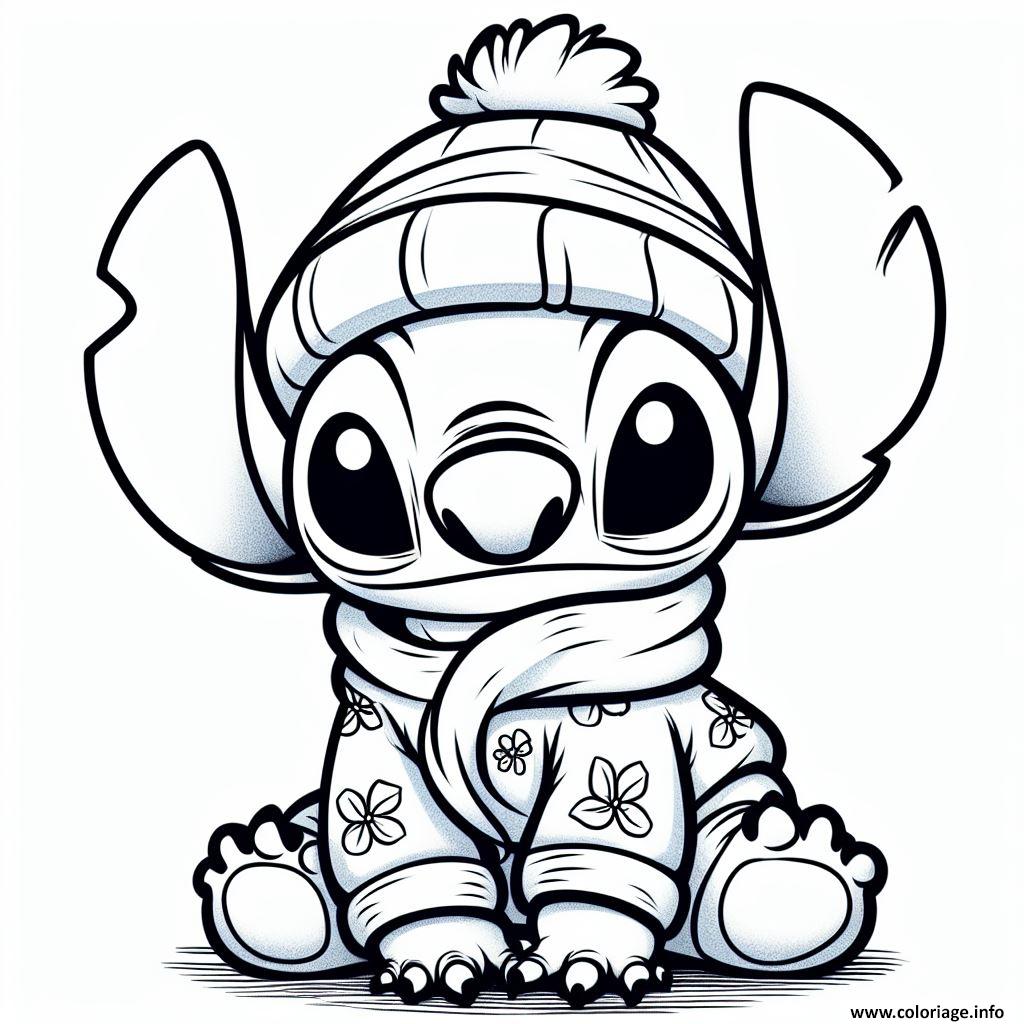 Dessin stitch en tenue hivernale 1 Coloriage Gratuit à Imprimer