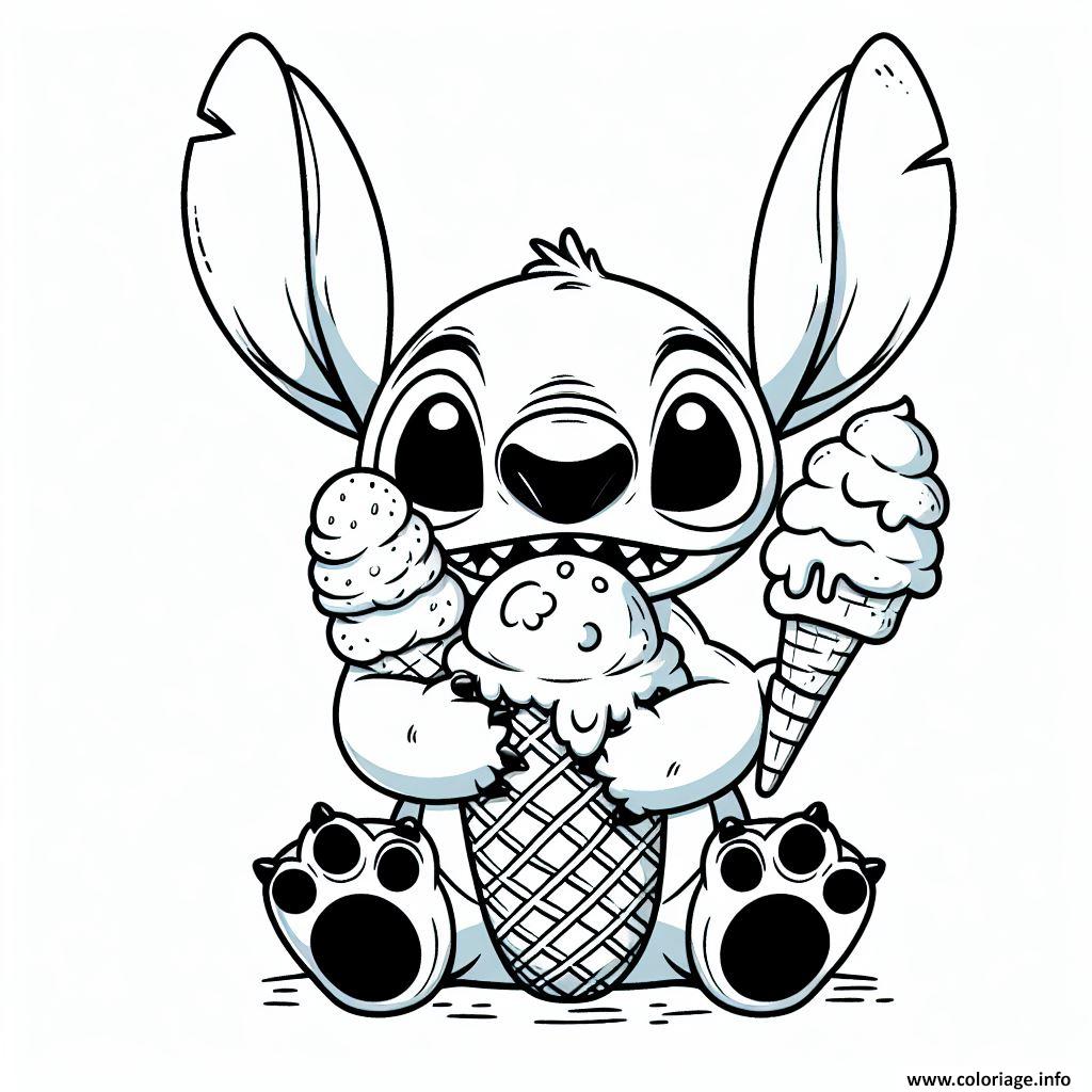 Dessin stitch mignon avec glaces Coloriage Gratuit à Imprimer