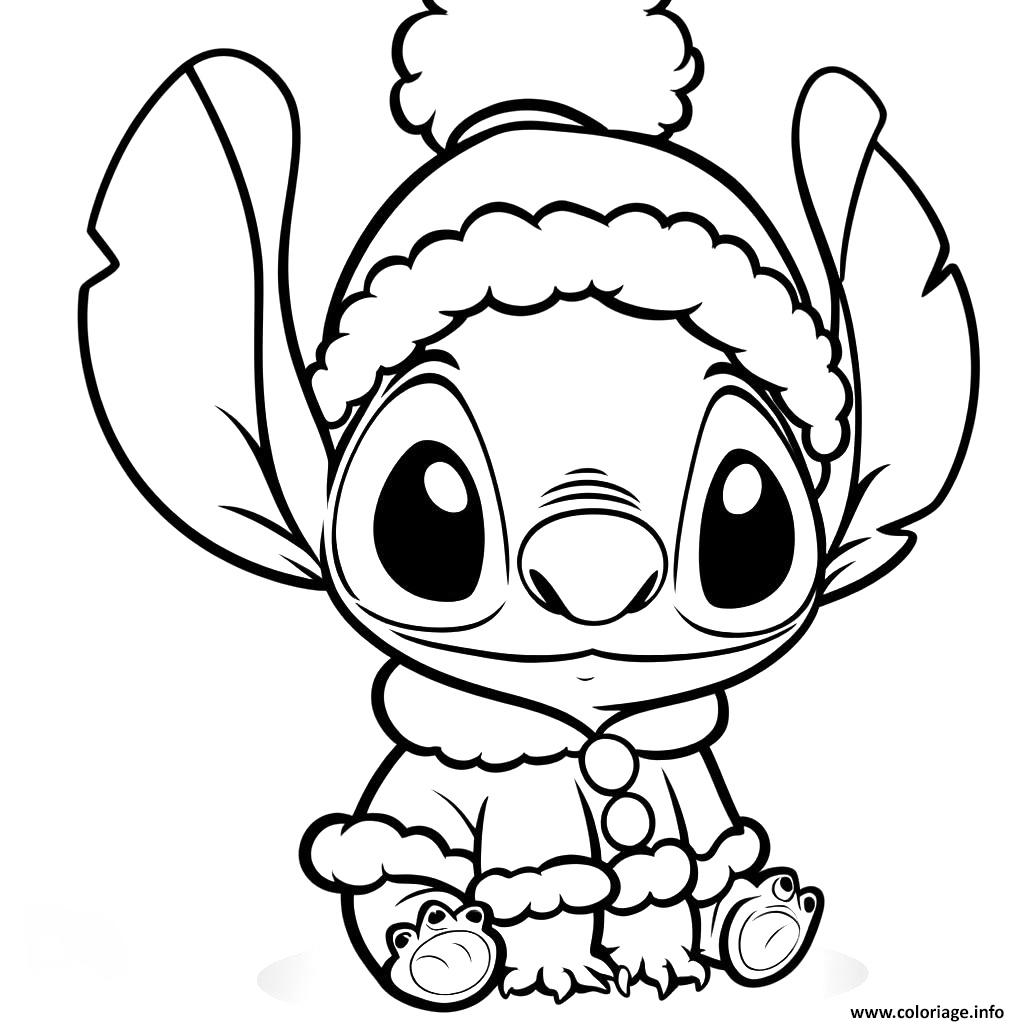 Dessin stitch mignon en tenue hivernale Coloriage Gratuit à Imprimer