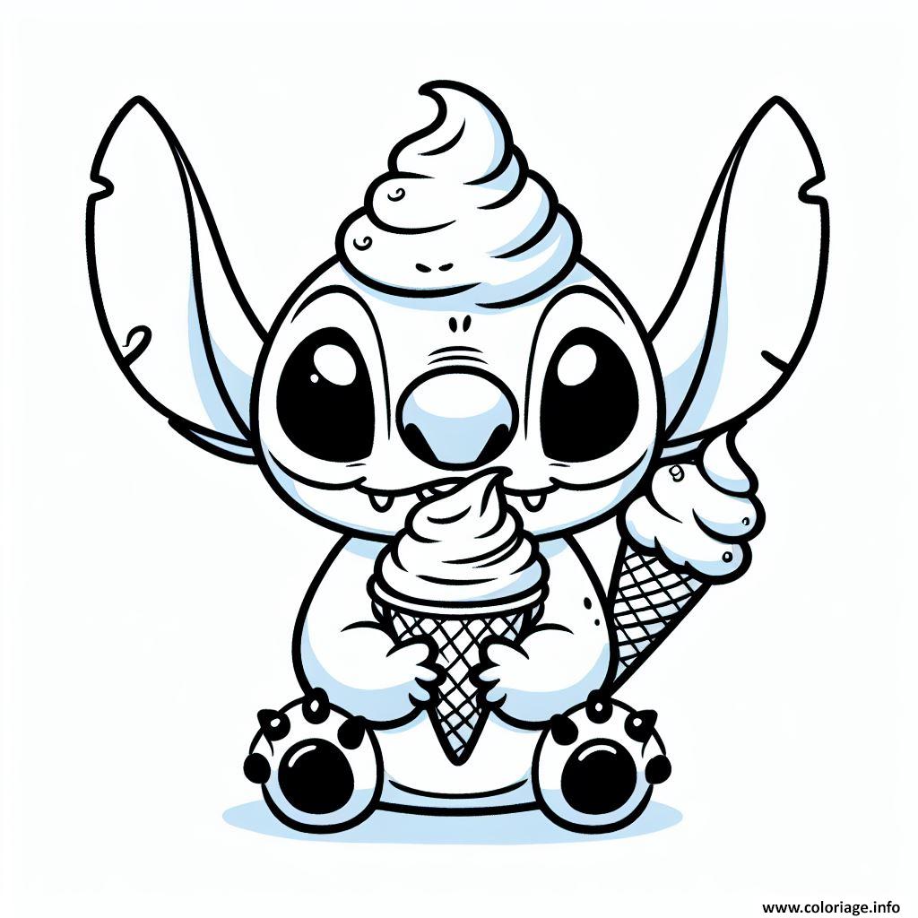 Dessin stitch mignon tenant des glaces Coloriage Gratuit à Imprimer