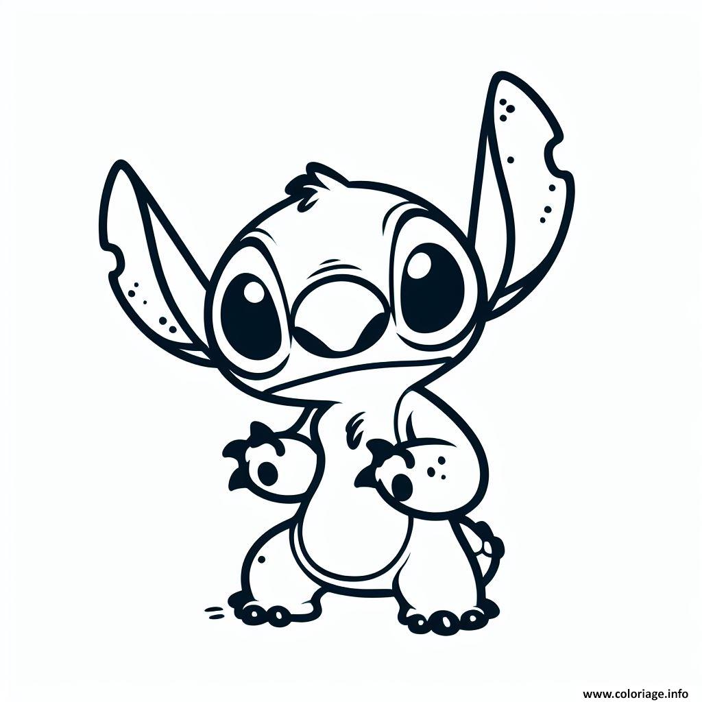 Dessin stitch mignon heureux en illustration monochrome Coloriage Gratuit à Imprimer