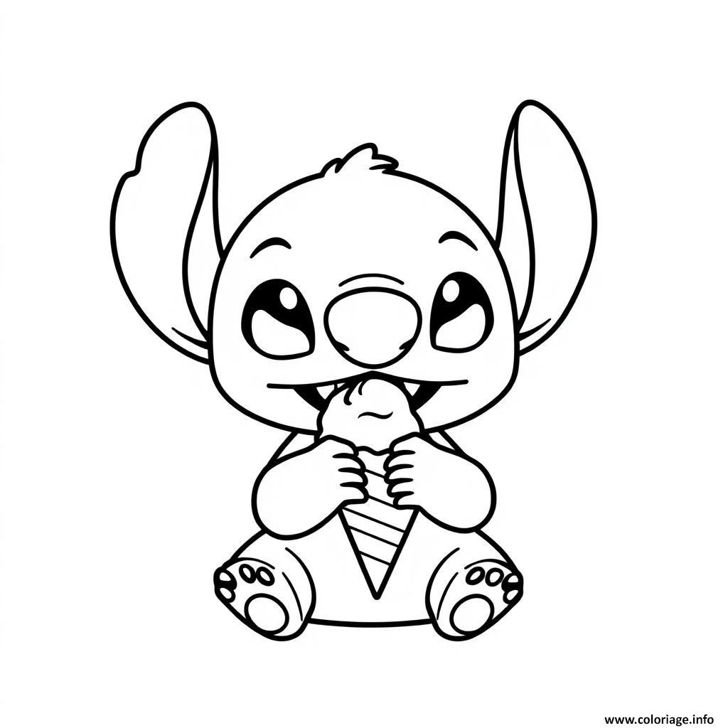 Dessin stitch mignon mignon mangeant glace Coloriage Gratuit à Imprimer