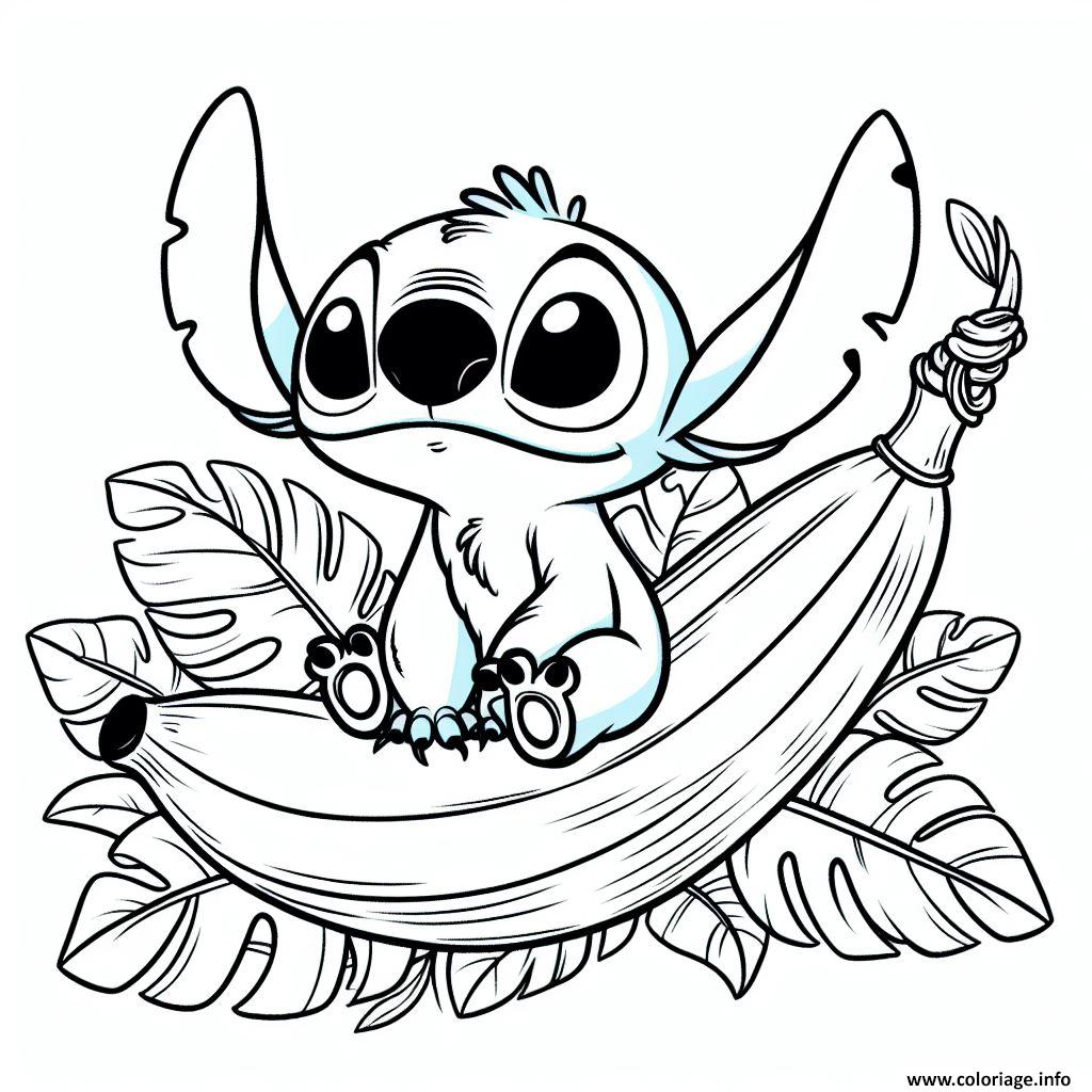 Dessin stitch dans une coque de banane Coloriage Gratuit à Imprimer