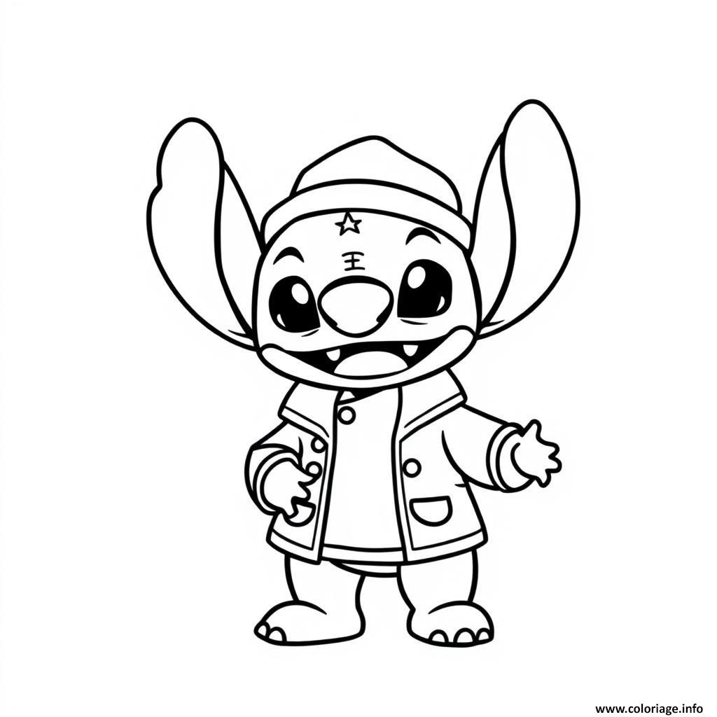 Dessin stitch en manteau et bonnet Coloriage Gratuit à Imprimer