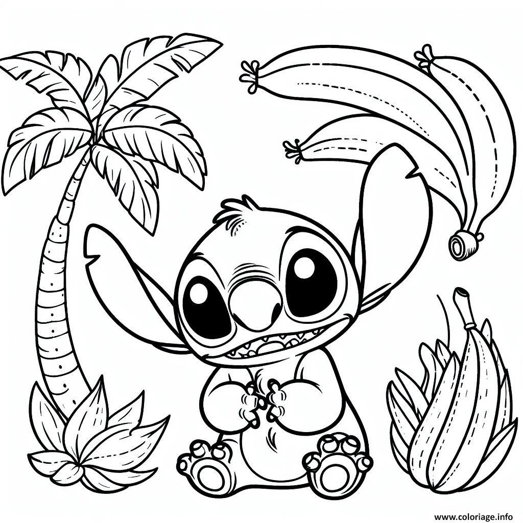 Dessin stitch et bananes tropicales 1 Coloriage Gratuit à Imprimer