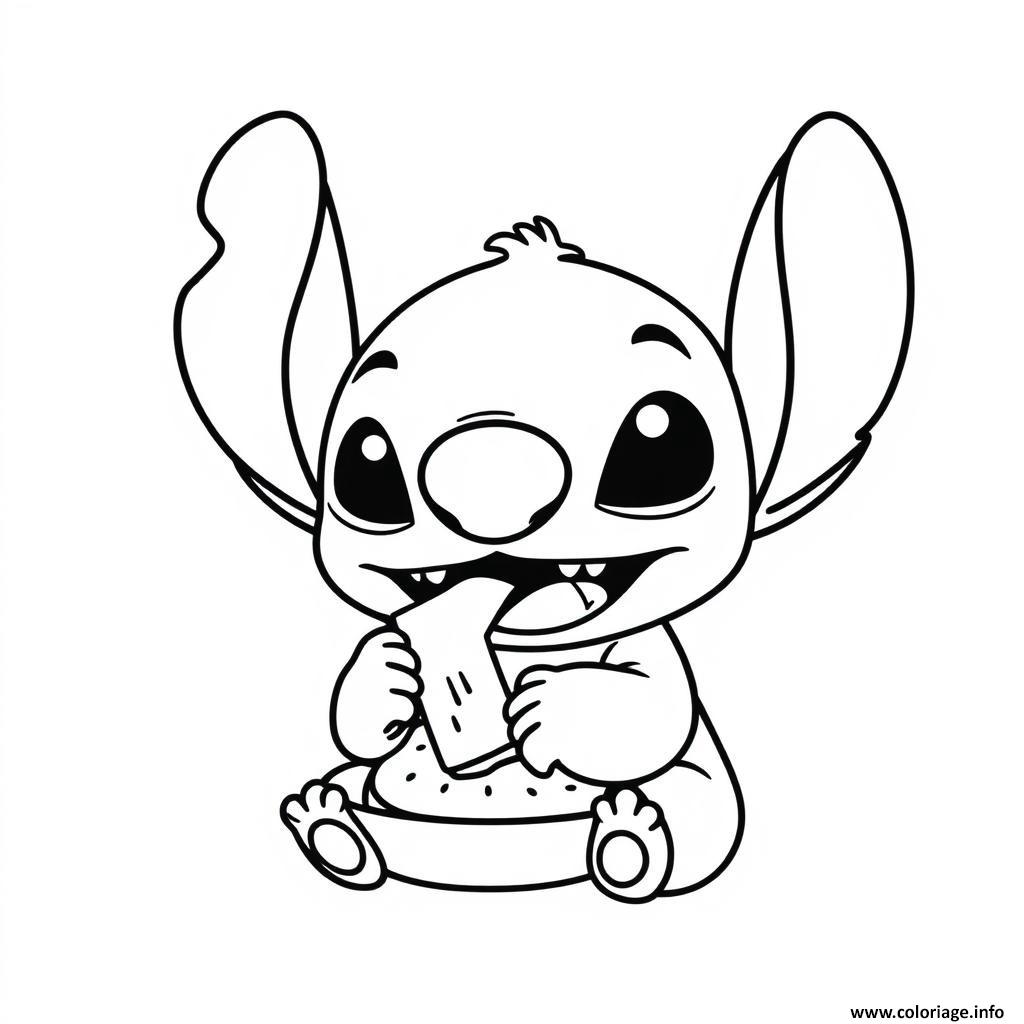 Dessin stitch mangeant un cassecroute Coloriage Gratuit à Imprimer