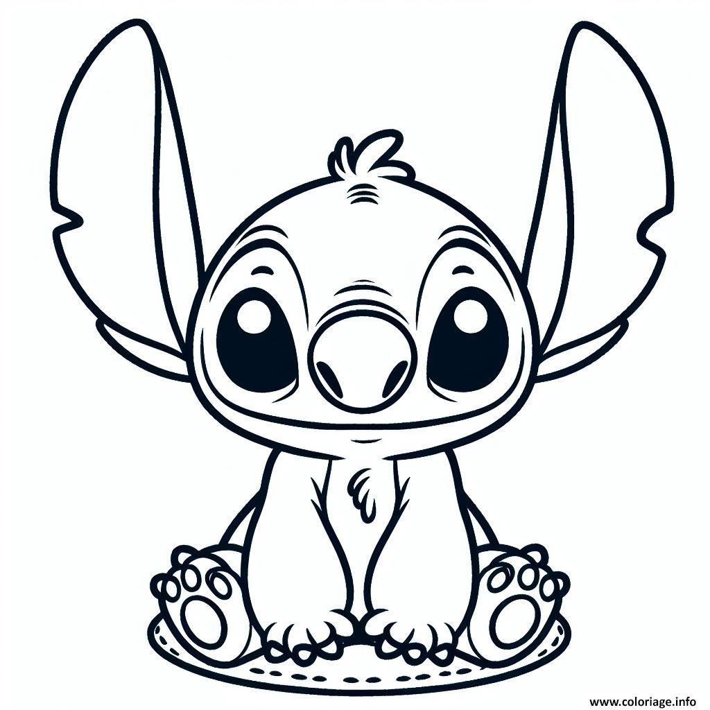 Dessin stitch assis avec de grandes oreilles Coloriage Gratuit à Imprimer