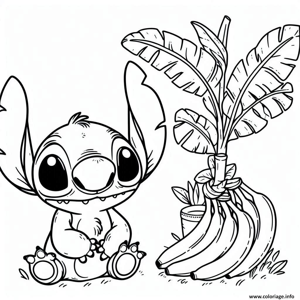 Dessin stitch et plantes de bananes Coloriage Gratuit à Imprimer