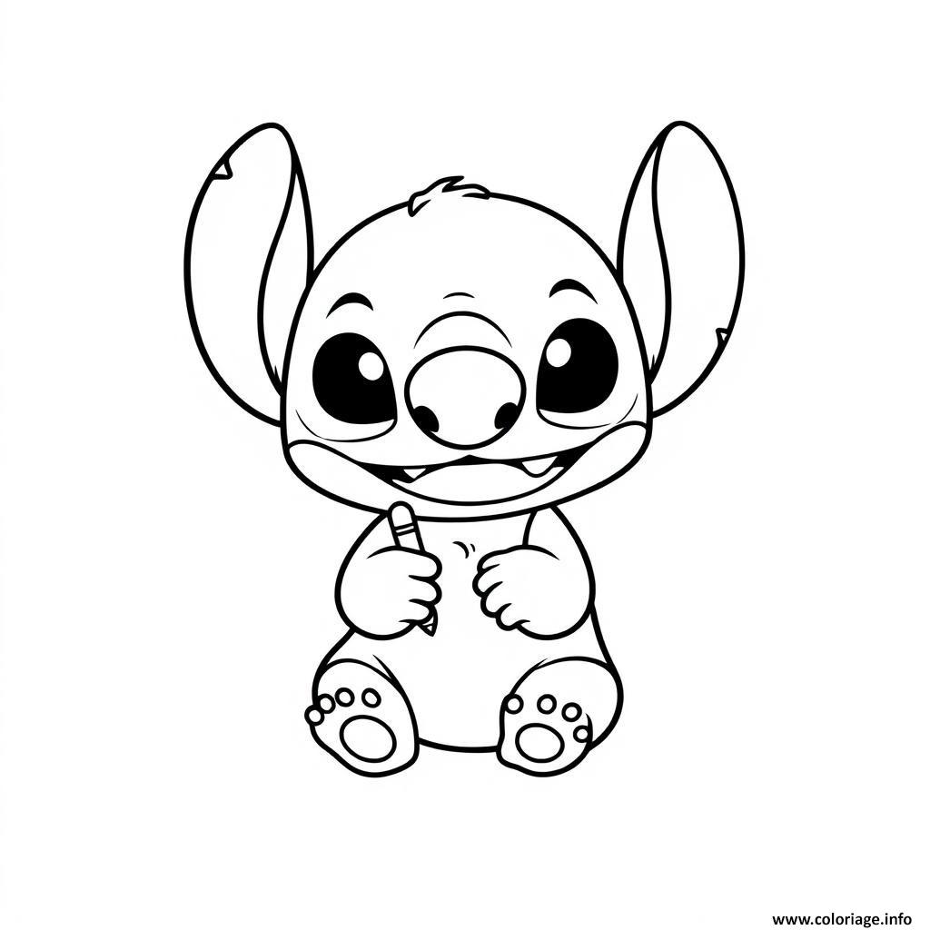 Dessin stitch mignon souriant en noir et blanc Coloriage Gratuit à Imprimer