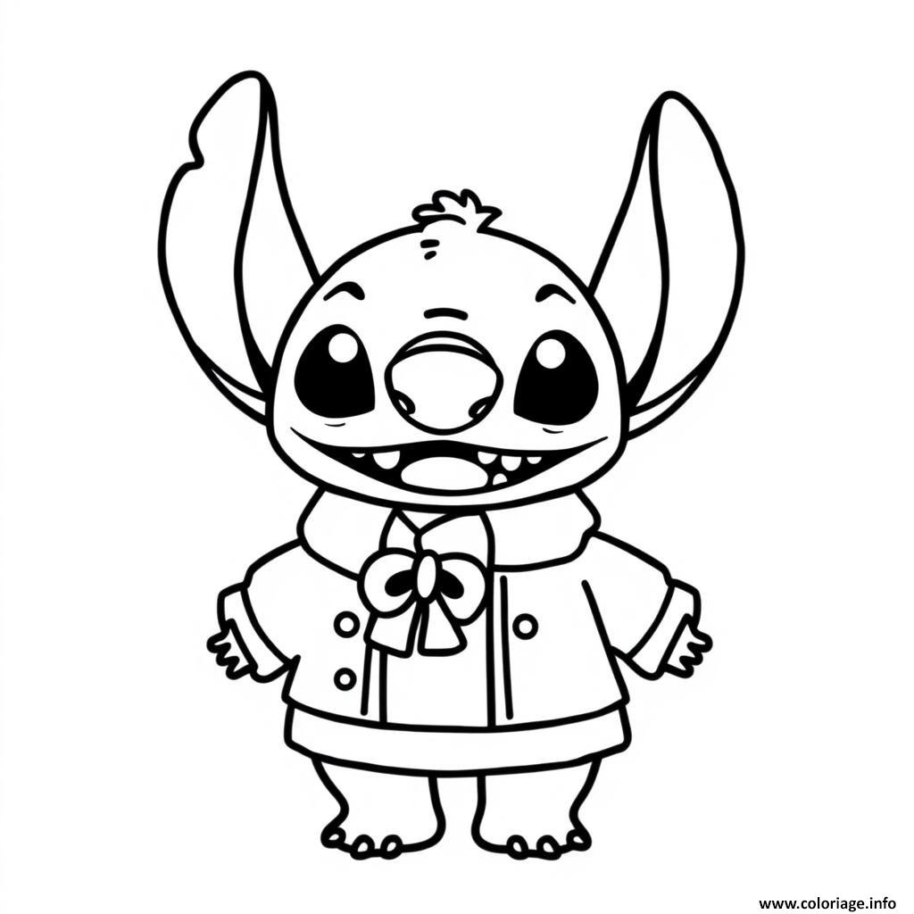 Dessin stitch en manteau dhiver Coloriage Gratuit à Imprimer