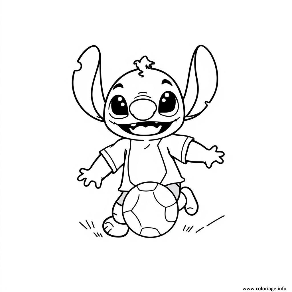 Dessin stitch mignon jouant au football Coloriage Gratuit à Imprimer