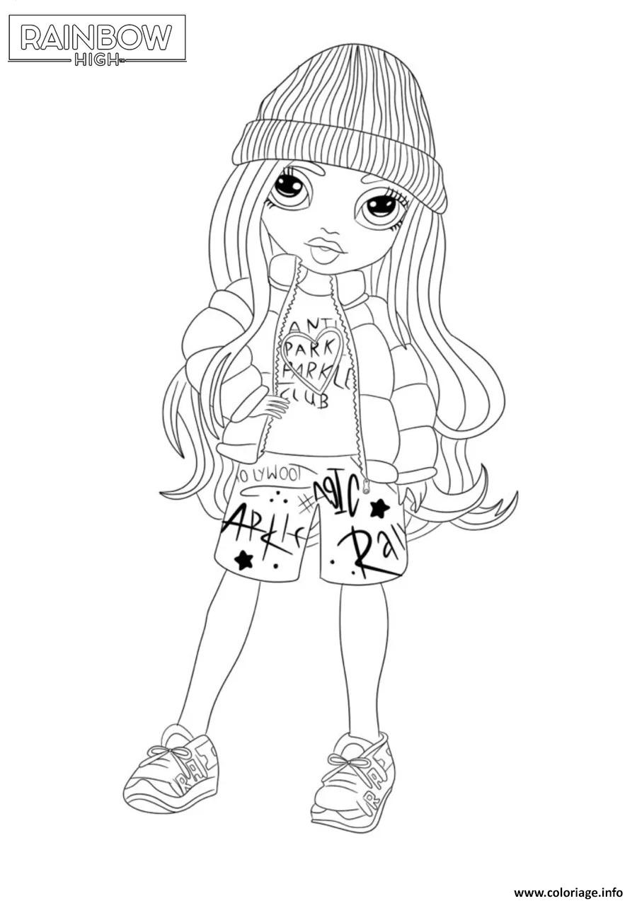 Dessin jeune fille stylee avec casquette et short rainbow high Coloriage Gratuit à Imprimer