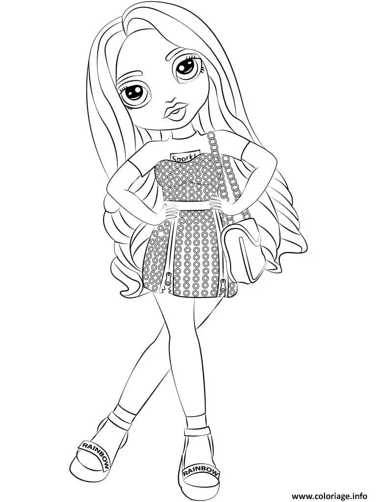 Dessin poupee rainbow high en robe a pois Coloriage Gratuit à Imprimer