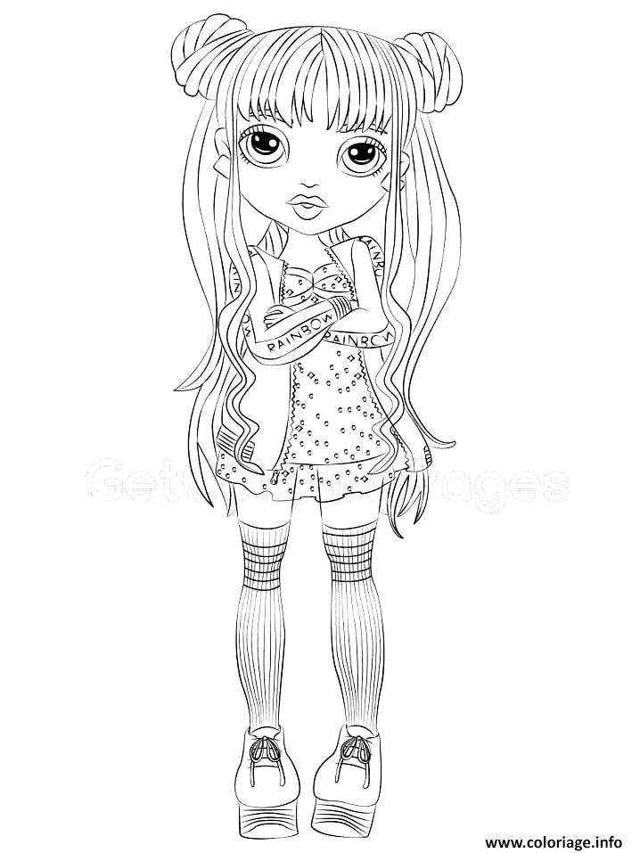 Dessin poupee de mode stylisee avec tenue rainbow high Coloriage Gratuit à Imprimer