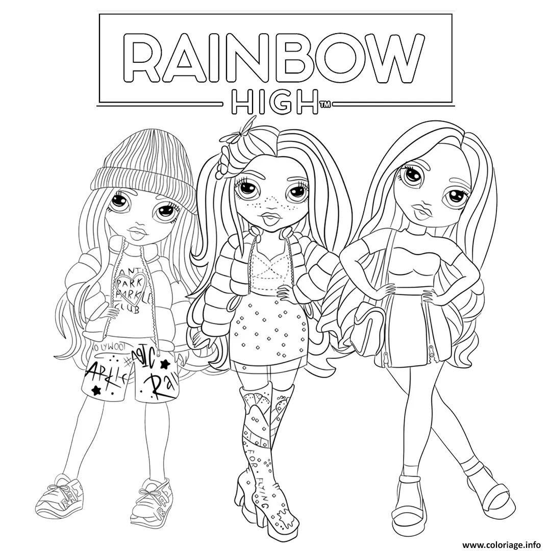 Dessin trois poupees rainbow high a colorier Coloriage Gratuit à Imprimer