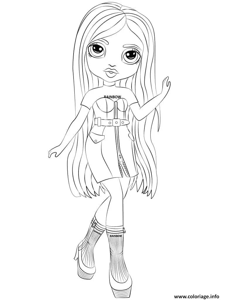 Dessin poupee rainbow high en robe et bottes hautes Coloriage Gratuit à Imprimer