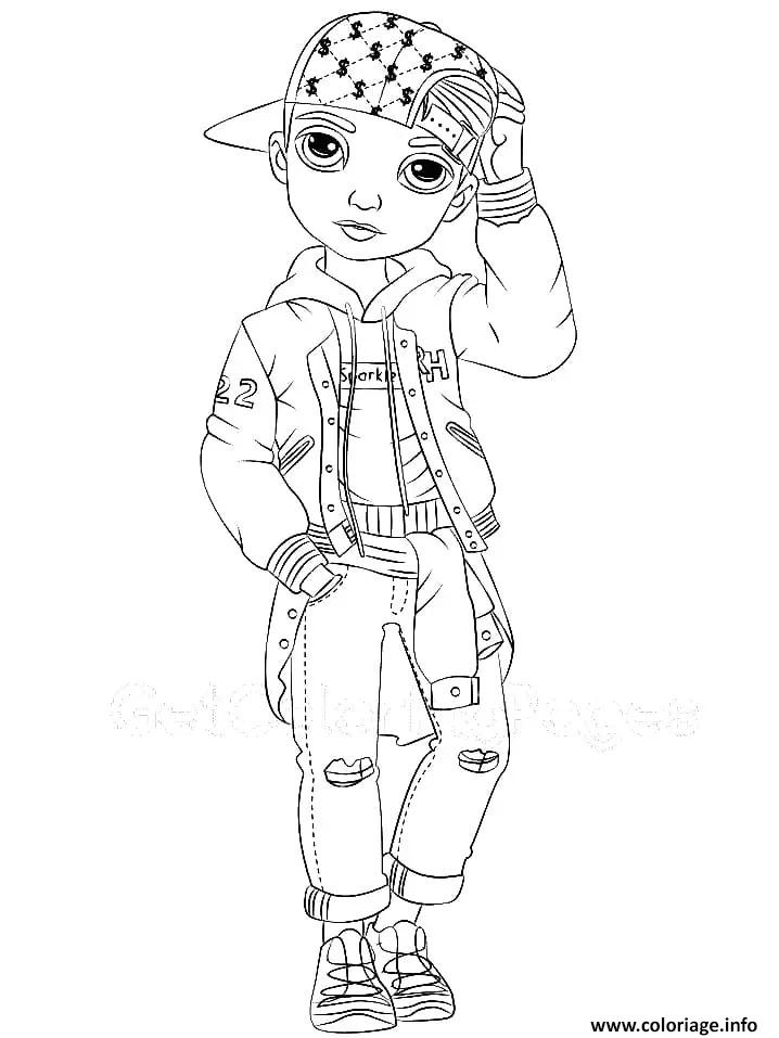 Dessin garcon avec casquette et veste jean Coloriage Gratuit à Imprimer