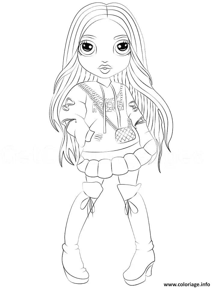 Dessin poupee stylee en tenue sportive et jupe a volants Coloriage Gratuit à Imprimer