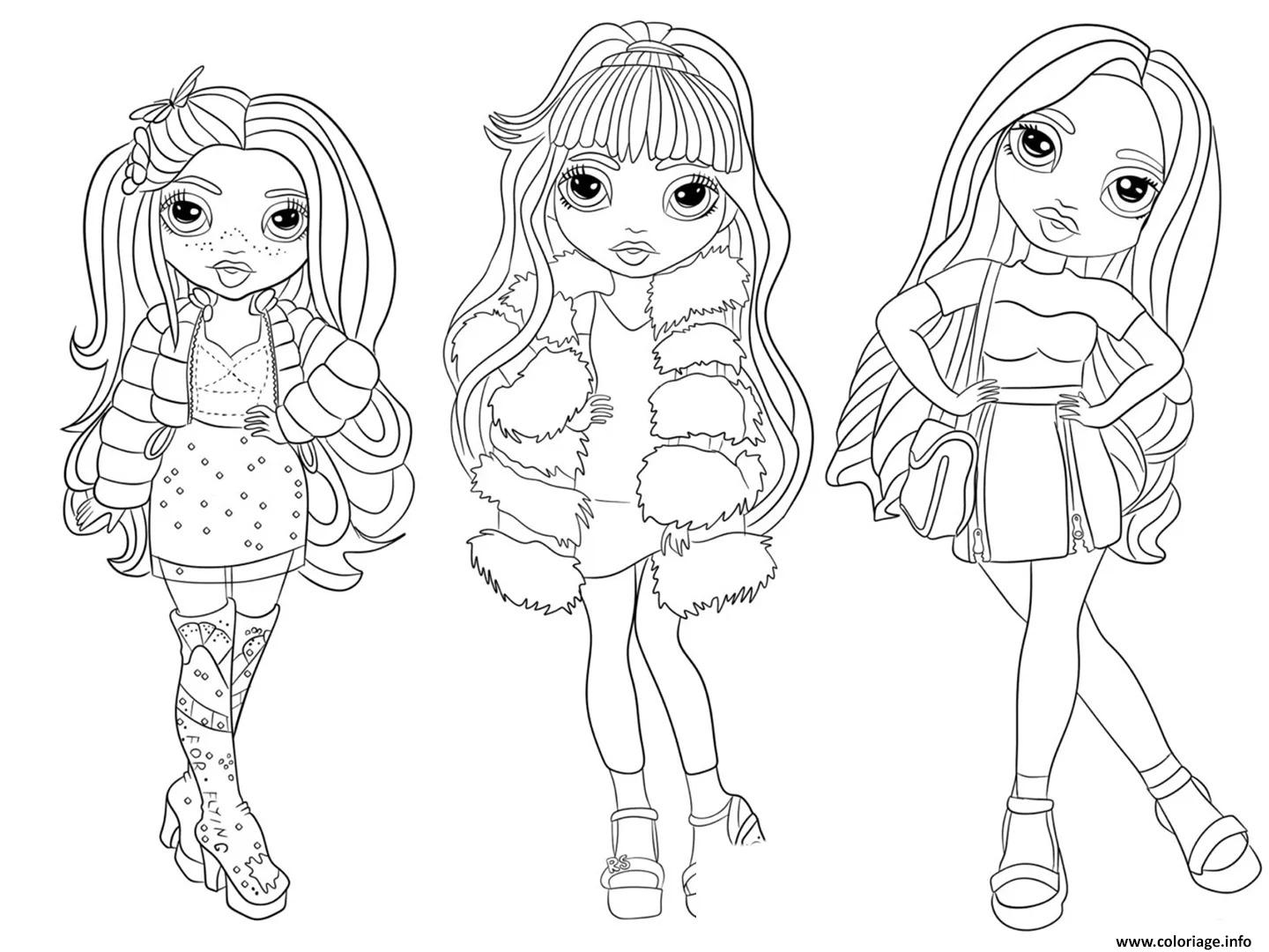 Dessin trois personnages feminins stylises mode Coloriage Gratuit à Imprimer